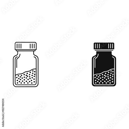 Two glass jars with small granules or pills one outlined and one filled