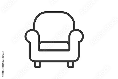 Minimalist black and white outline of a comfortable upholstered armchair or single sofa seat