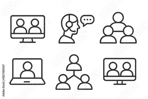 Set of communication and video conference icons for business interfaces