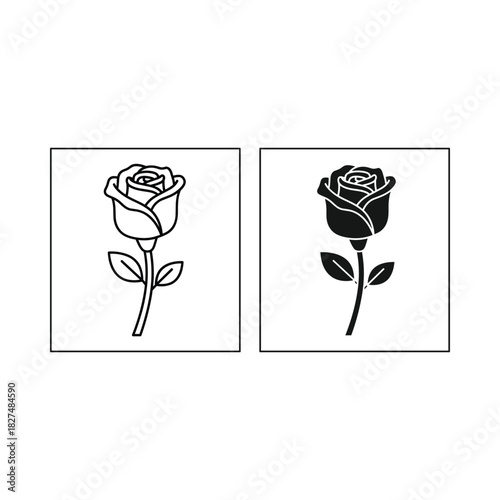 Two contrasting stylized roses one line drawing and one silhouette