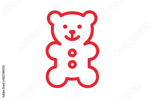 Cute smiling teddy bear plush toy in a simple minimalist red outline style for kids