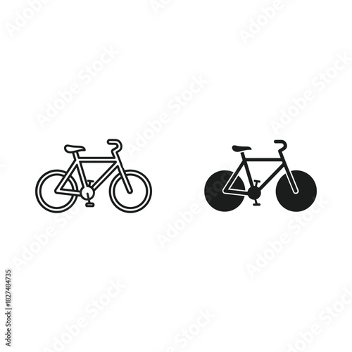 Two stylized bicycle icons one outlined and one solid black