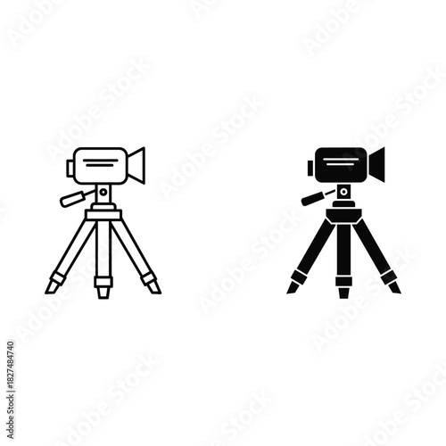 Two styles of a video camera on a tripod icon illustration