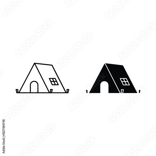 Simple outline and silhouette of a small house with window and door