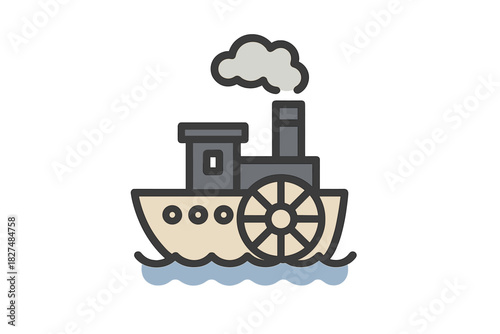 Classic paddle steamer boat traveling on water with smoke from the chimney