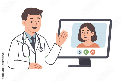 Physician providing remote health advice during an online medical appointment via video call