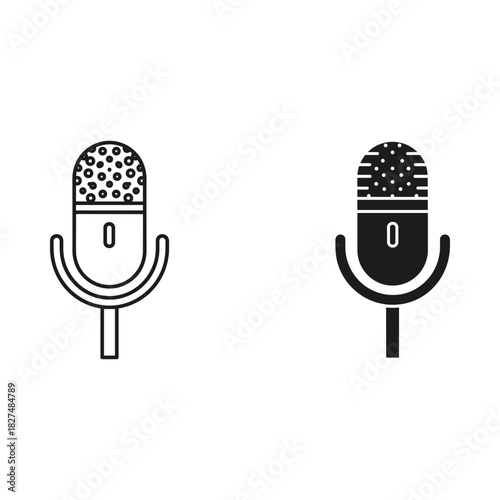 Retro microphone icon in outline and solid black silhouette