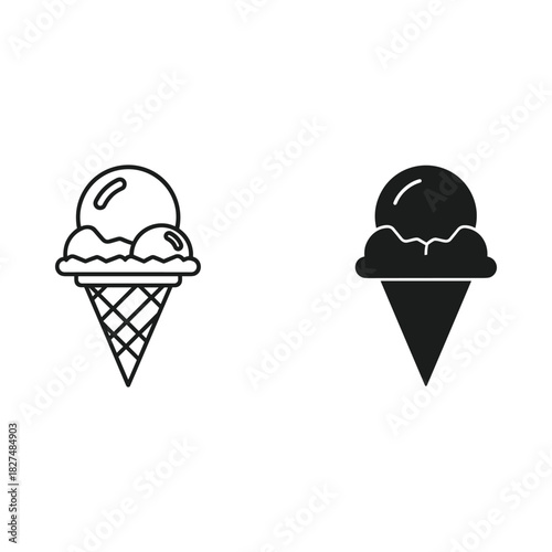 Two contrasting ice cream cone icons one outlined and one solid black