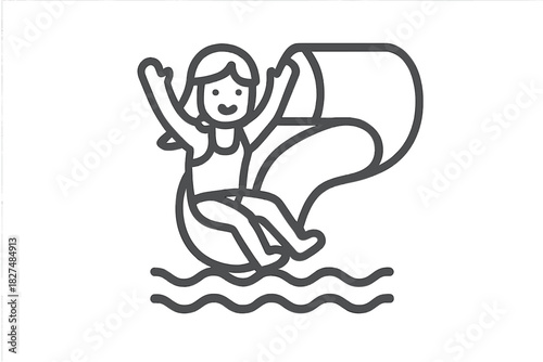 Happy person sliding down a thrilling water park flume during summer vacation