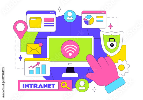 Intranet Internet Network Connection Technology Vector Illustration to Share Confidential Company Information and Website in a Flat Cartoon Background