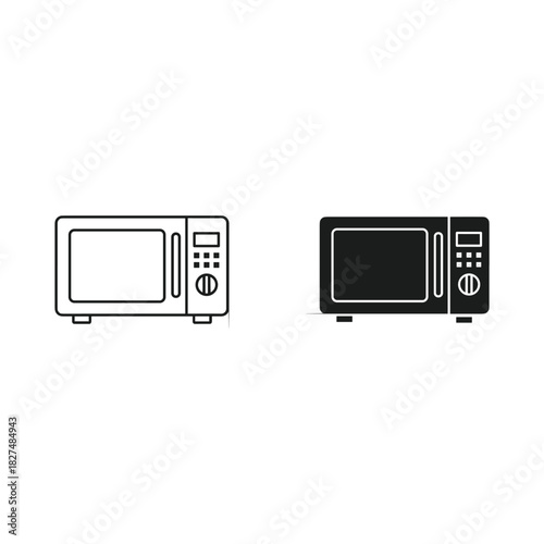 Two microwave oven icons one outline and one solid black