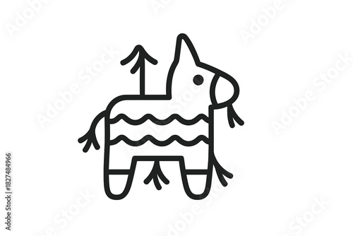 Simple black line drawing of a traditional Mexican party pinata shaped like a donkey