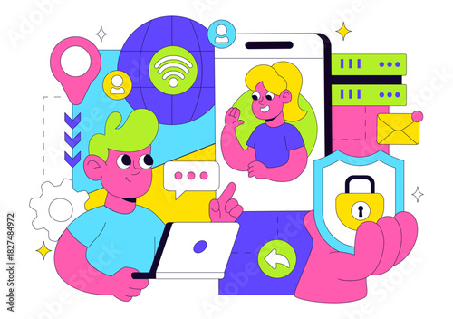 Intranet Internet Network Connection Technology Vector Illustration to Share Confidential Company Information and Website in a Flat Cartoon Background