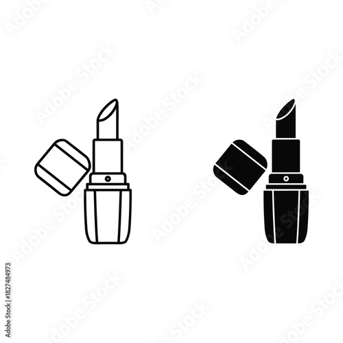 Set of two lipstick icons one outline and one filled silhouette