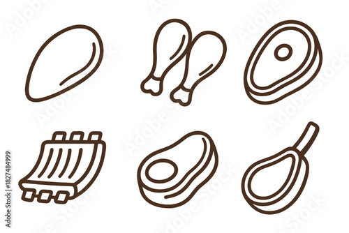 Outline icons of raw meat cuts including beef steak pork chop and chicken drumstick