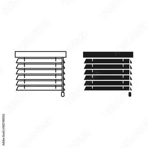 Two styles of window blinds one line drawing one solid silhouette