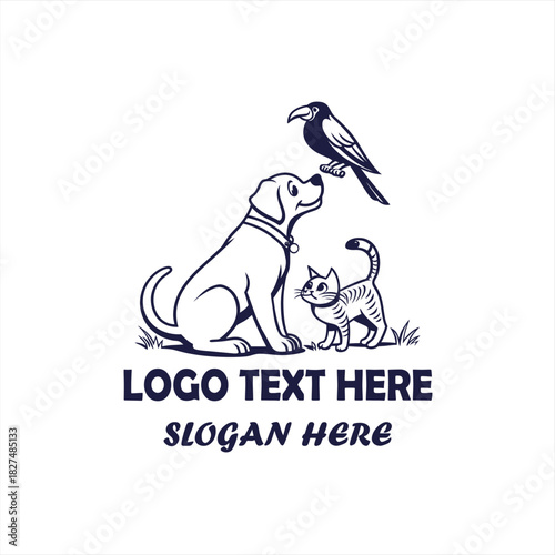 Dog Cat and Bird Pet Care Logo Vector for Veterinary Clinic, Animal Hospital and Pet Shop Branding