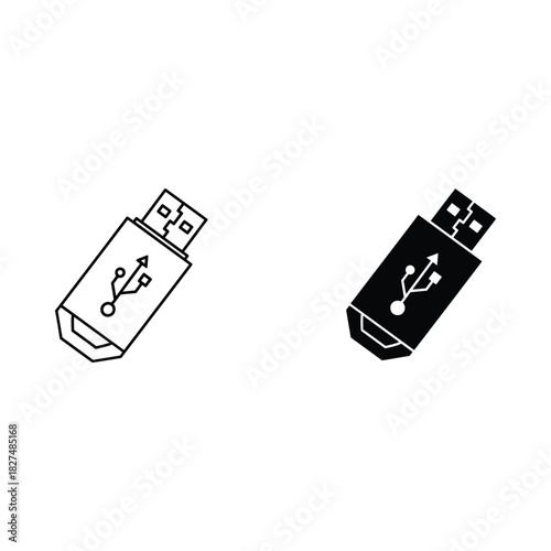 Two hand drawn usb flash drives one white one black with usb symbol