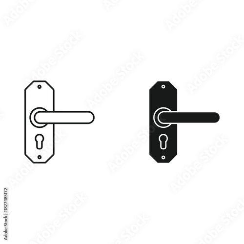 Classic door handle and lock set in outline and solid styles