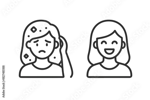 Comparison of sad woman with skin problems and happy woman after successful treatment