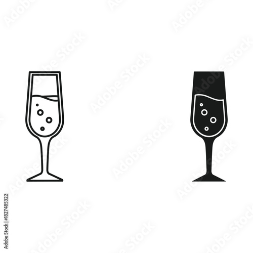 Two champagne flutes with bubbly drinks one outline one solid fill