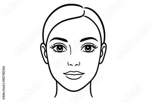 Minimalist portrait of a beautiful young woman's face highlighting cosmetic features like eyes and lips