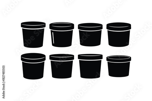 Small Storage Pot Container Silhouette Icon Set