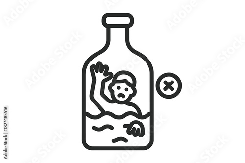 Person trapped inside an alcohol bottle representing addiction and substance abuse danger