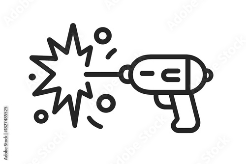 Futuristic sci-fi ray gun firing energy blast in minimalist black outline design