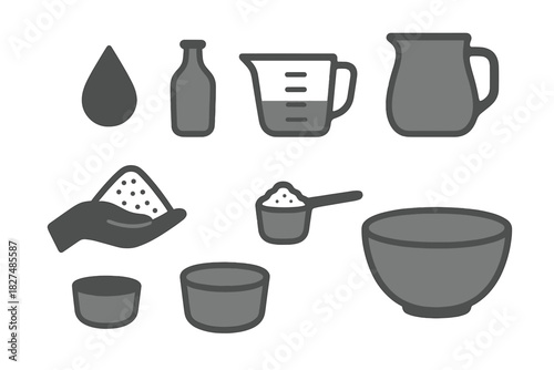 Cooking and baking ingredient measurement symbols and icons for food preparation