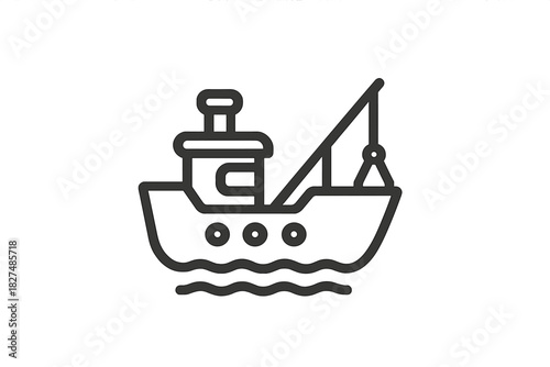 A commercial fishing boat or trawler vessel sailing across the open water surface