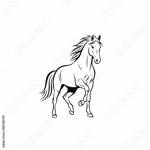 Simple black and white line art drawing of a horse.