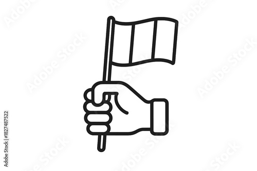 Simple outline icon of a hand holding a tricolor flag on a pole for web and app design
