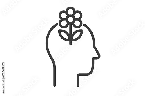 Flower growing inside human head silhouette representing mental health and positive thinking