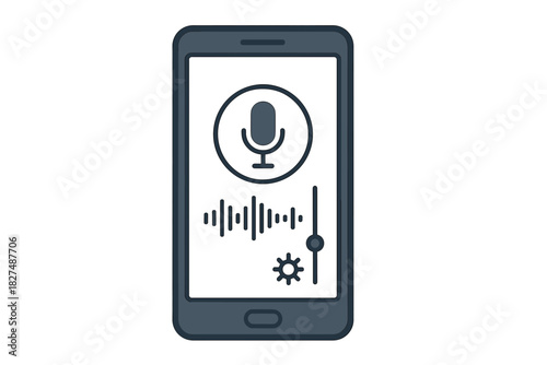 Mobile phone screen showing voice recording application interface with microphone icon and sound waves