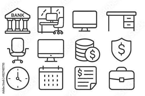 Essential collection of business finance and work line icons for digital applications