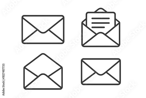 Outline icons showing various states of mail envelopes for digital communication