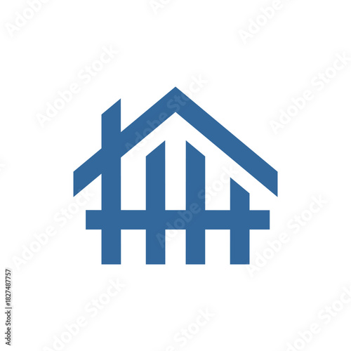 Simple Geometric HH House and Fence Logo - Residential Vector