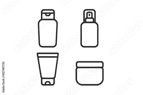 Minimalist outline symbols representing cosmetic packaging containers for beauty and skincare products