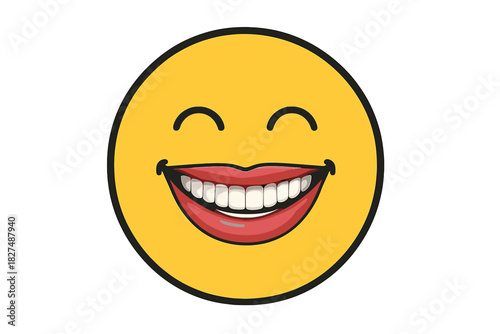 Wide happy grin emoji face showing teeth and red lips expressing joy and positive emotion