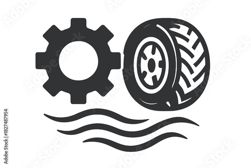 Black and white symbol for automotive service, mechanical engineering, and tire performance