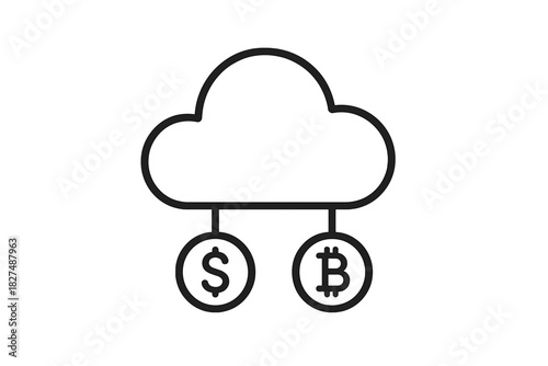Cloud computing service connecting digital finance and traditional currency symbols