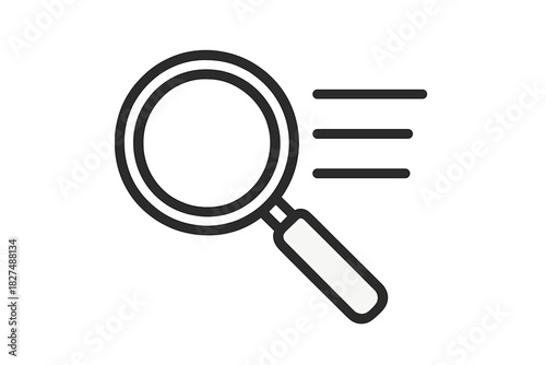 Minimalist outline icon of magnifying glass and horizontal lines for search and filtering