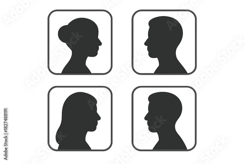 Four profile silhouettes of diverse male and female users in rounded square icons