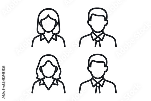 Set of four simple outline icons for male and female user profiles or business avatars