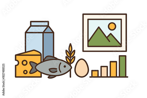 Set of icons for nutrition, environment, data analysis, health, and lifestyle concepts