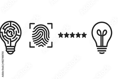 Problem solving, biometric security, customer rating, and creative ideas symbols