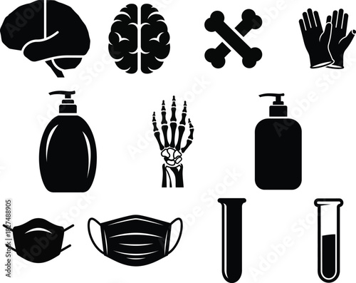 Medical icons set in black silhouette style on white