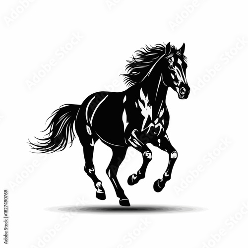 Majestic Black Horse Galloping with Grace and Power.