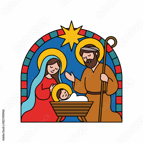 Nativity Scene with Holy Family Christmas Illustration